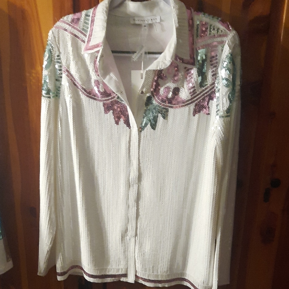 Endless Rose White Sequin Button Down Shirt